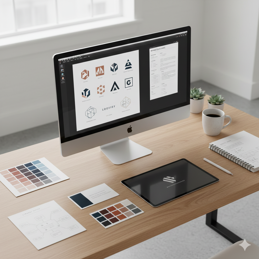 Brand identity design process showing logo creation, color palettes, and strategic brand development. we are the best branding agency in kerala